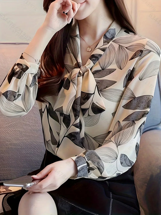 TAMBREET Printed shirt women's spring and autumn suit 2024 new temperament elegant bow floral top spring long sleeve shirt women's trend