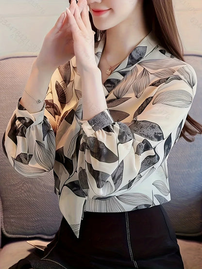 TAMBREET Printed shirt women's spring and autumn suit 2024 new temperament elegant bow floral top spring long sleeve shirt women's trend