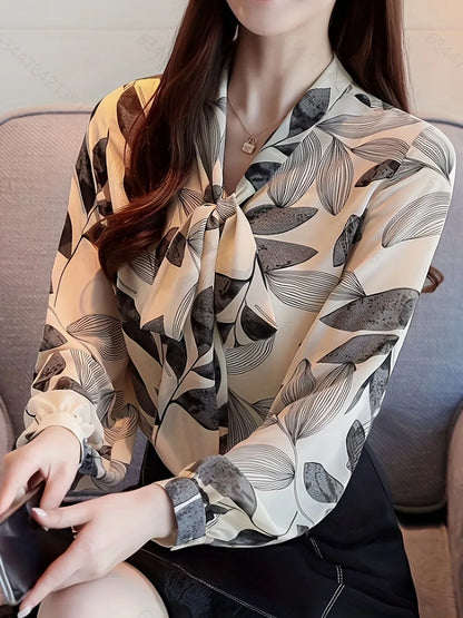 TAMBREET Printed shirt women's spring and autumn suit 2024 new temperament elegant bow floral top spring long sleeve shirt women's trend