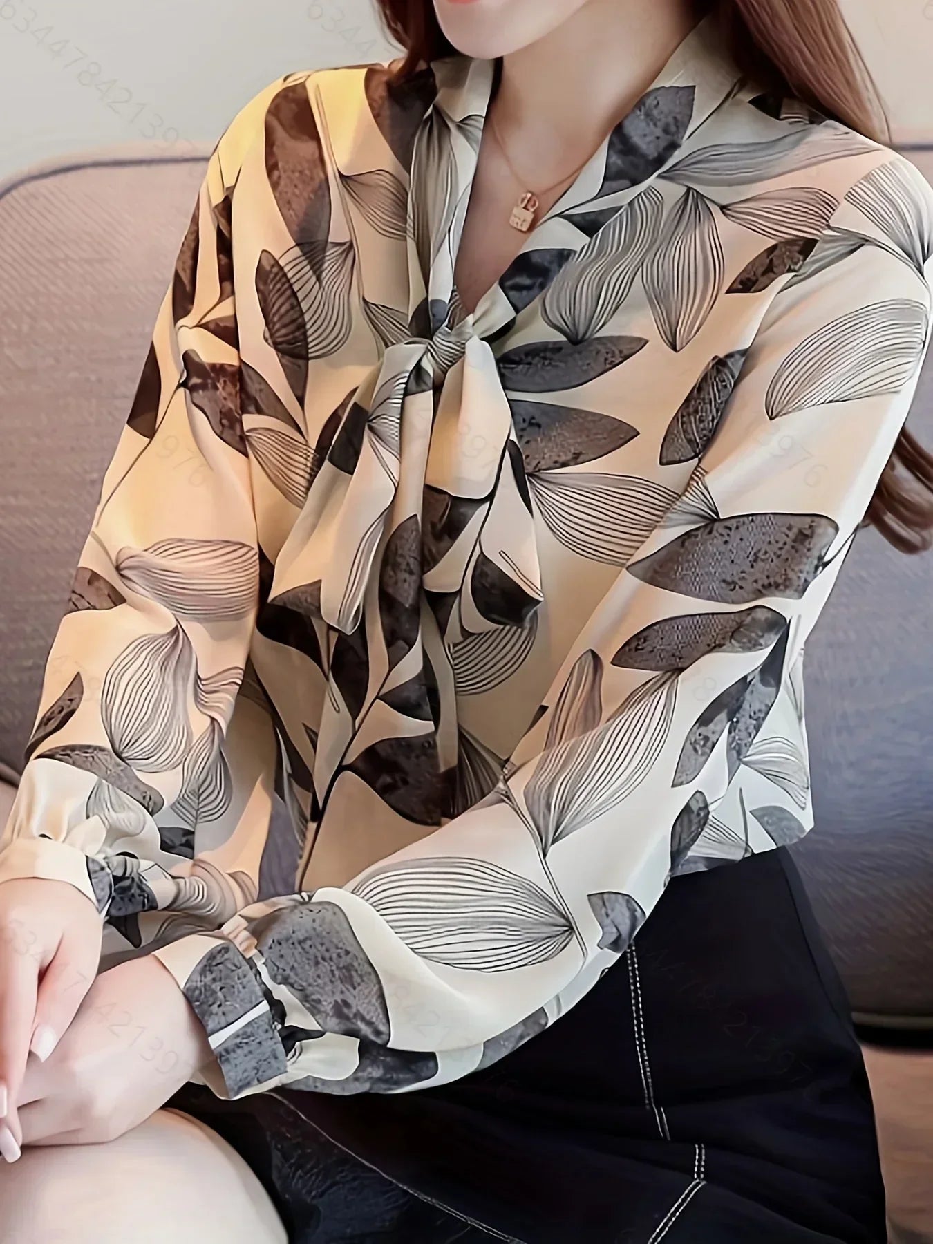 TAMBREET Printed shirt women's spring and autumn suit 2024 new temperament elegant bow floral top spring long sleeve shirt women's trend