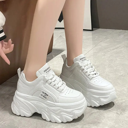 TAMBREET Rimocy White Black Chunky Sneakers Women Spring Autumn Thick Bottom Dad Shoes Woman Fashion PU Leather Platform Sneakers Ladies