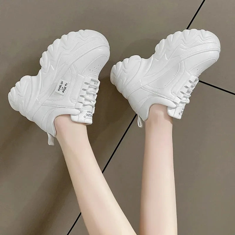 TAMBREET Rimocy White Black Chunky Sneakers Women Spring Autumn Thick Bottom Dad Shoes Woman Fashion PU Leather Platform Sneakers Ladies