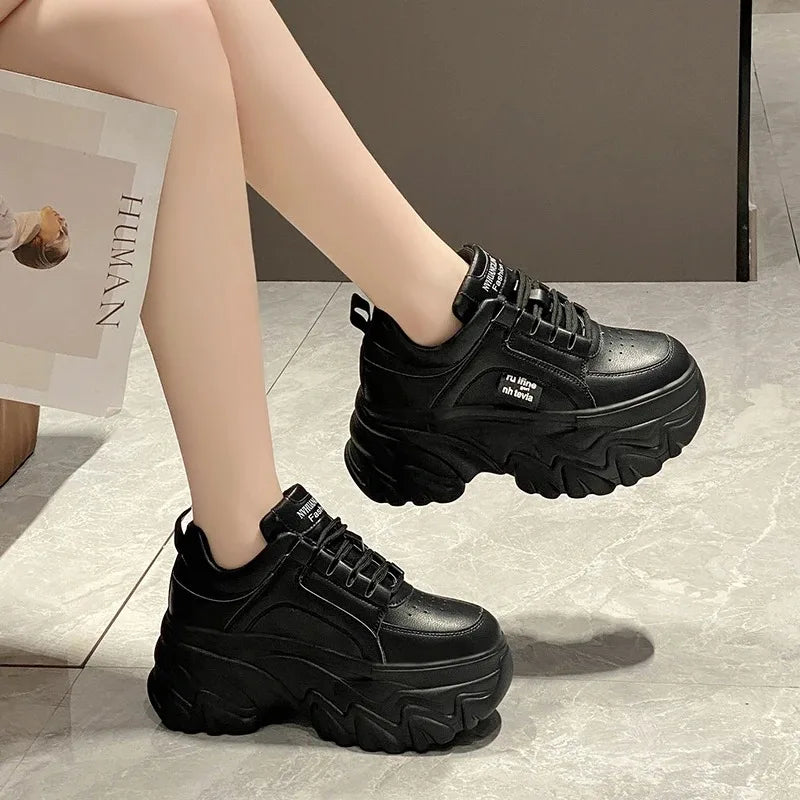 TAMBREET Rimocy White Black Chunky Sneakers Women Spring Autumn Thick Bottom Dad Shoes Woman Fashion PU Leather Platform Sneakers Ladies