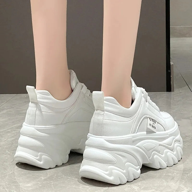 TAMBREET Rimocy White Black Chunky Sneakers Women Spring Autumn Thick Bottom Dad Shoes Woman Fashion PU Leather Platform Sneakers Ladies