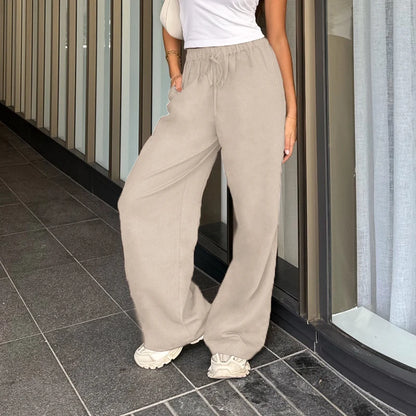 TAMBREET Rockmore Cotton Linen Drawstring Straight-leg Pants Coquette Y2K Aesthetics  Wide Leg Trousers Fashion Solid Harajuku Women