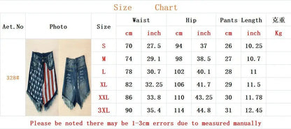 TAMBREET European and American short jeans Y2K retro summer American flag tassel star print denim shorts for women