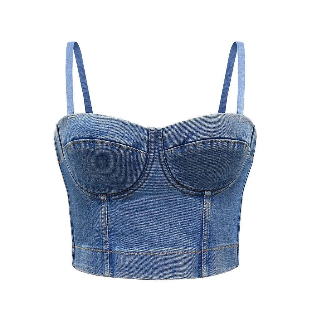 TAMBREET SXTHAENOO Fashion Sexy Denim Jeans Women Button Bustier Bra Party Night Club Party Cropped Top Vest Plus Size Ropa De Mujer