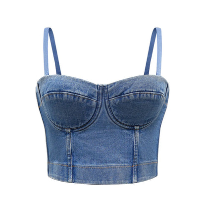 TAMBREET SXTHAENOO Fashion Sexy Denim Jeans Women Button Bustier Bra Party Night Club Party Cropped Top Vest Plus Size Ropa De Mujer