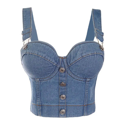 TAMBREET SXTHAENOO Fashion Sexy Denim Jeans Women Button Bustier Bra Party Night Club Party Cropped Top Vest Plus Size Ropa De Mujer