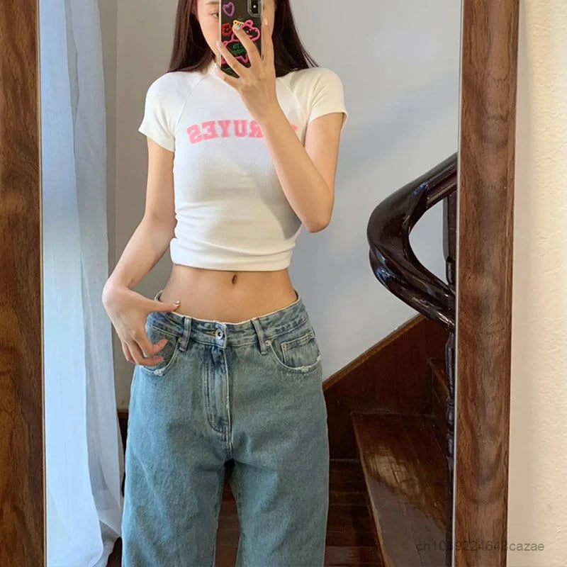 TAMBREET Sanrio Hello Kitty Jeans Women Cartoon Embreoideried Fashion Pants High Street Ripped Jeans Y2k Aesthetic Trend Denim Trousers