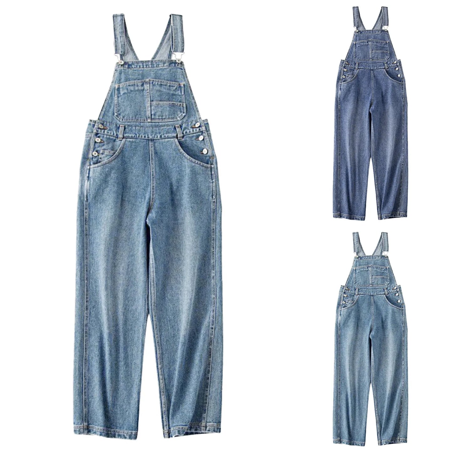 TAMBREET Women's Fashion Oversized Strap Design Wide Leg Jeans Jumpsuits Rompers Overalls 2024 Autumn New Streetwear Cowboy Pants