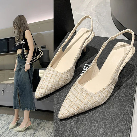 TAMBREET Sea Salt Blue Pointed High Heel Sandals for Women Back Hollow Half Headed Single Shoes Fashion Versatile Casual Shoes