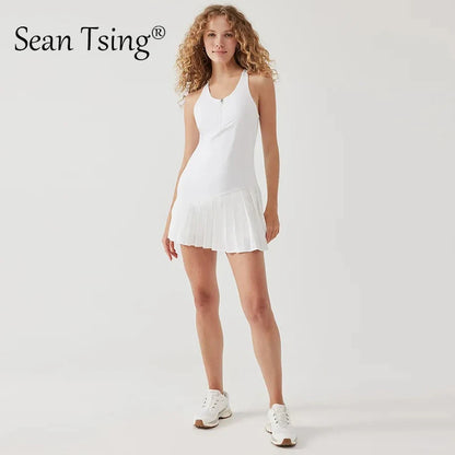 TAMBREET Sean Tsing® Golf Tennis Dress with Shorts Women's Sleeveless Pleated Dresses Badminton Pickleball Workout Sport Two Pieces Suits