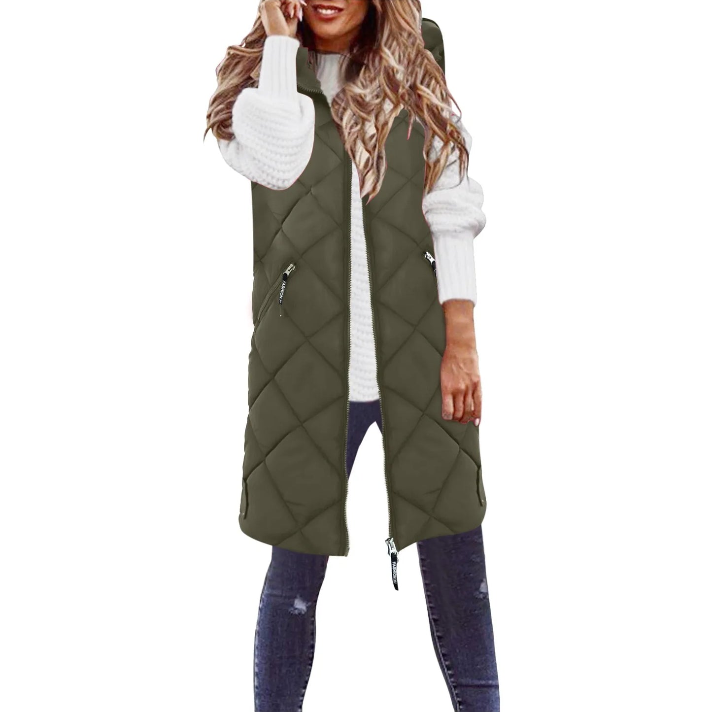 TAMBREET Women's Sleeveless Vest Long Down Jacket Solid Korea Hooded Padded Vests Loose Females 2024 Ladies Fashion Casual Winter Coat