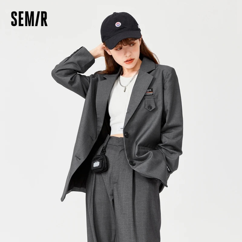 TAMBREET Semir Coat Women Medium And Long Style Loose Personality 2024 Autumn And Winter New Letters Casual Suit Girls Commuting Fashion