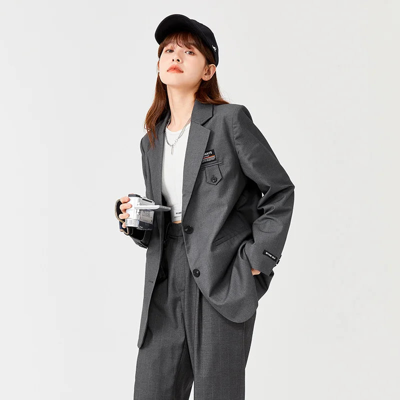 TAMBREET Semir Coat Women Medium And Long Style Loose Personality 2024 Autumn And Winter New Letters Casual Suit Girls Commuting Fashion