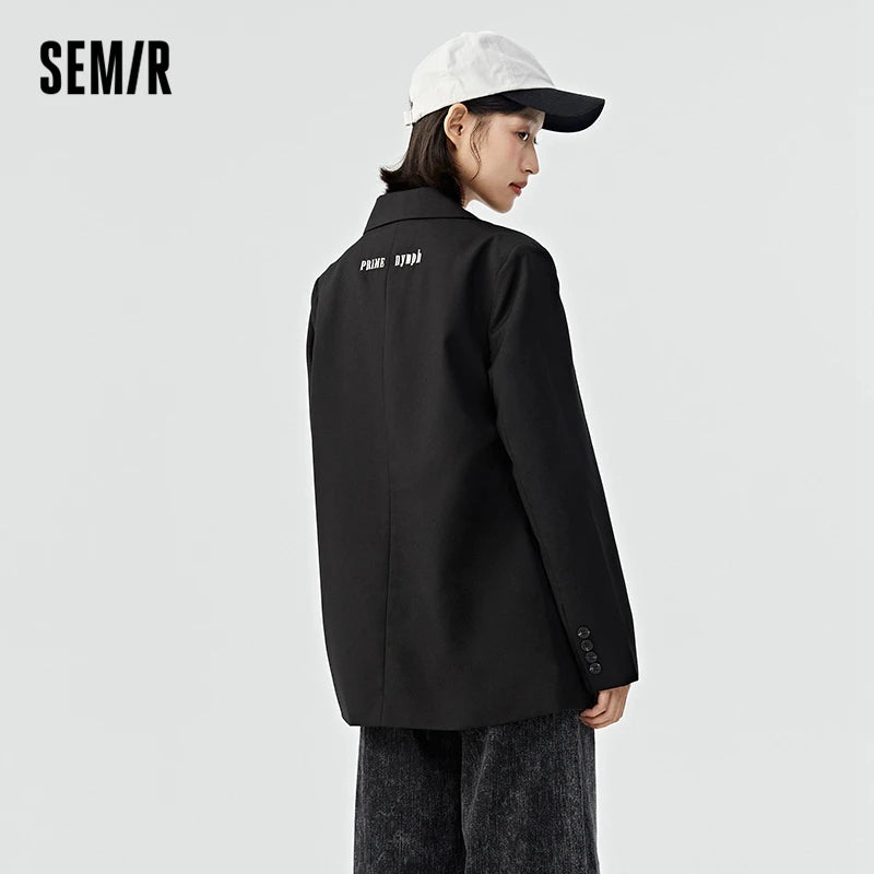 TAMBREET Semir Coat Women Medium And Long Style Loose Personality 2024 Autumn And Winter New Letters Casual Suit Girls Commuting Fashion