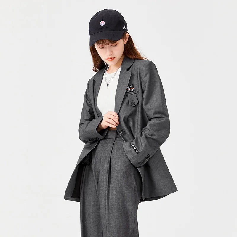 TAMBREET Semir Coat Women Medium And Long Style Loose Personality 2024 Autumn And Winter New Letters Casual Suit Girls Commuting Fashion