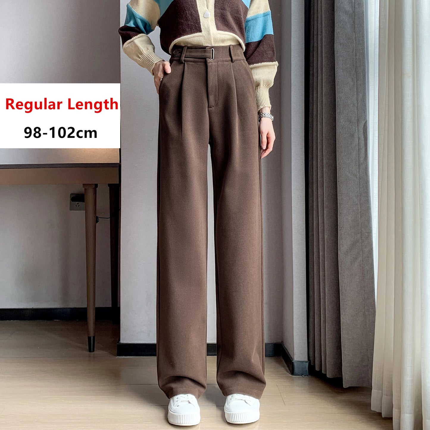 TAMBREET Seoulish Autumn Winter Thicken Woolen Casual Loose Full Length Pants 2024 New Button High Waist Chic Wide Leg Trousers Female