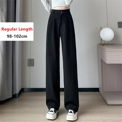 TAMBREET Seoulish Autumn Winter Thicken Woolen Casual Loose Full Length Pants 2024 New Button High Waist Chic Wide Leg Trousers Female