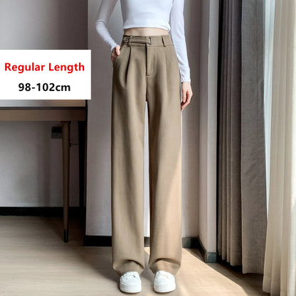 TAMBREET Seoulish Autumn Winter Thicken Woolen Casual Loose Full Length Pants 2024 New Button High Waist Chic Wide Leg Trousers Female