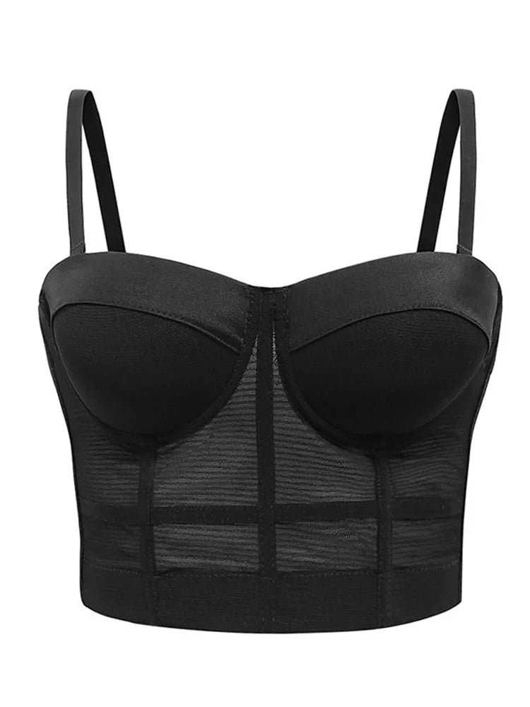 TAMBREET Sexy Black Transparent Bra Mesh Push Up Bralet Women's Tube Top Corset Bustier Bra Club Party Crop Top Lingerie Plus Size