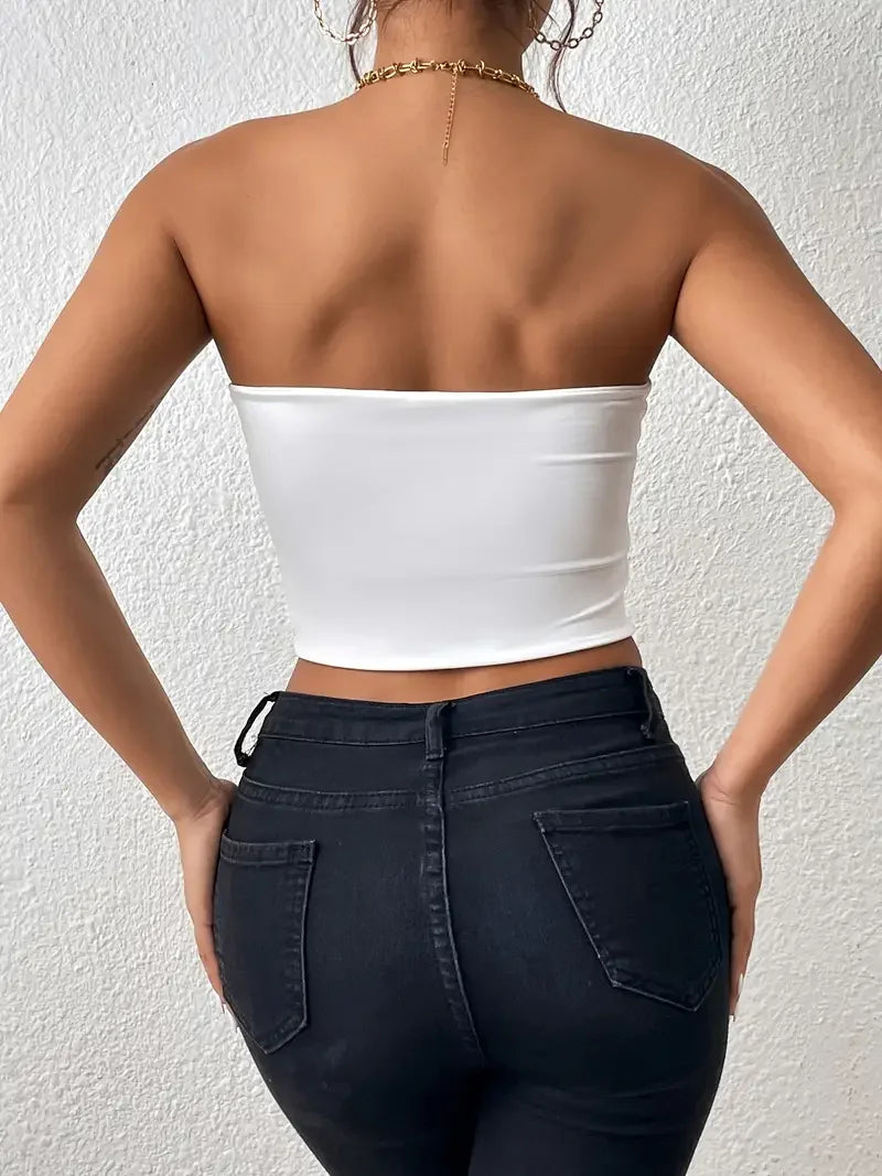 TAMBREET Sexy Bodycon Crop Tube Top, Solid Stretchy Tube Top, Casual Every Day Tops, Women's Clothing