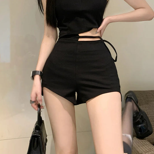 TAMBREET Sexy High-Waist Hot Girl Lace-up Black Shorts  Girl Group Street Dance Outfits Y2k Clothes Music Festival Clothing