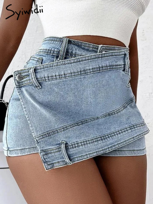 TAMBREET Sexy Slimming Irregular High Waist Womens Denim Shorts 2024 New Summer European and American Style Jeans Streetwear Denim Shorts