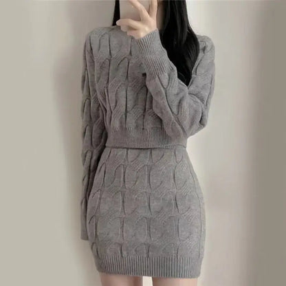 TAMBREET Sexy Sweater Set Women's Outfits Autumn Winter New Knitted Slim Fit Top and Hip Wrap Skirt Two-piece Sets Y2k Ensemble Femme