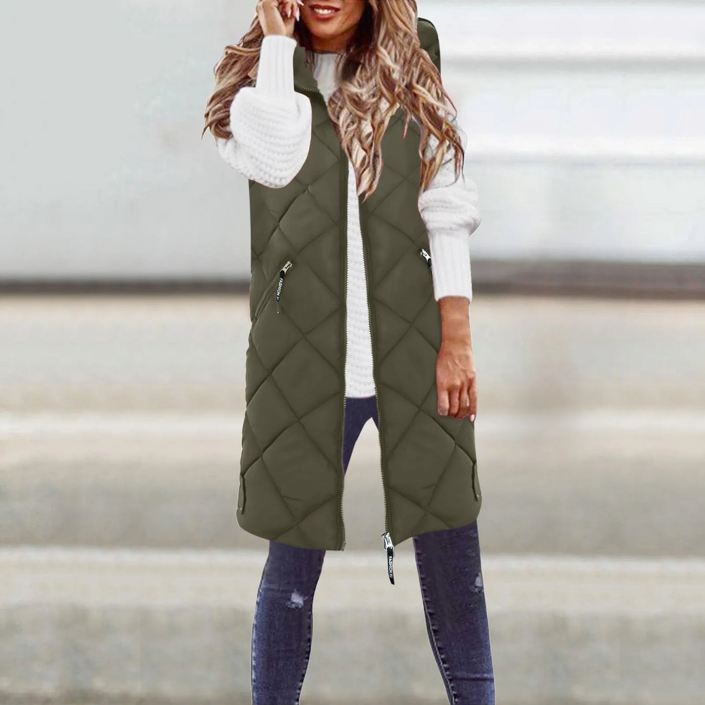 TAMBREET Women's Sleeveless Vest Long Down Jacket Solid Korea Hooded Padded Vests Loose Females 2024 Ladies Fashion Casual Winter Coat