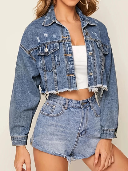 TAMBREET European and American cross-border denim jacket trend street personality casual style short top denim jacket for women