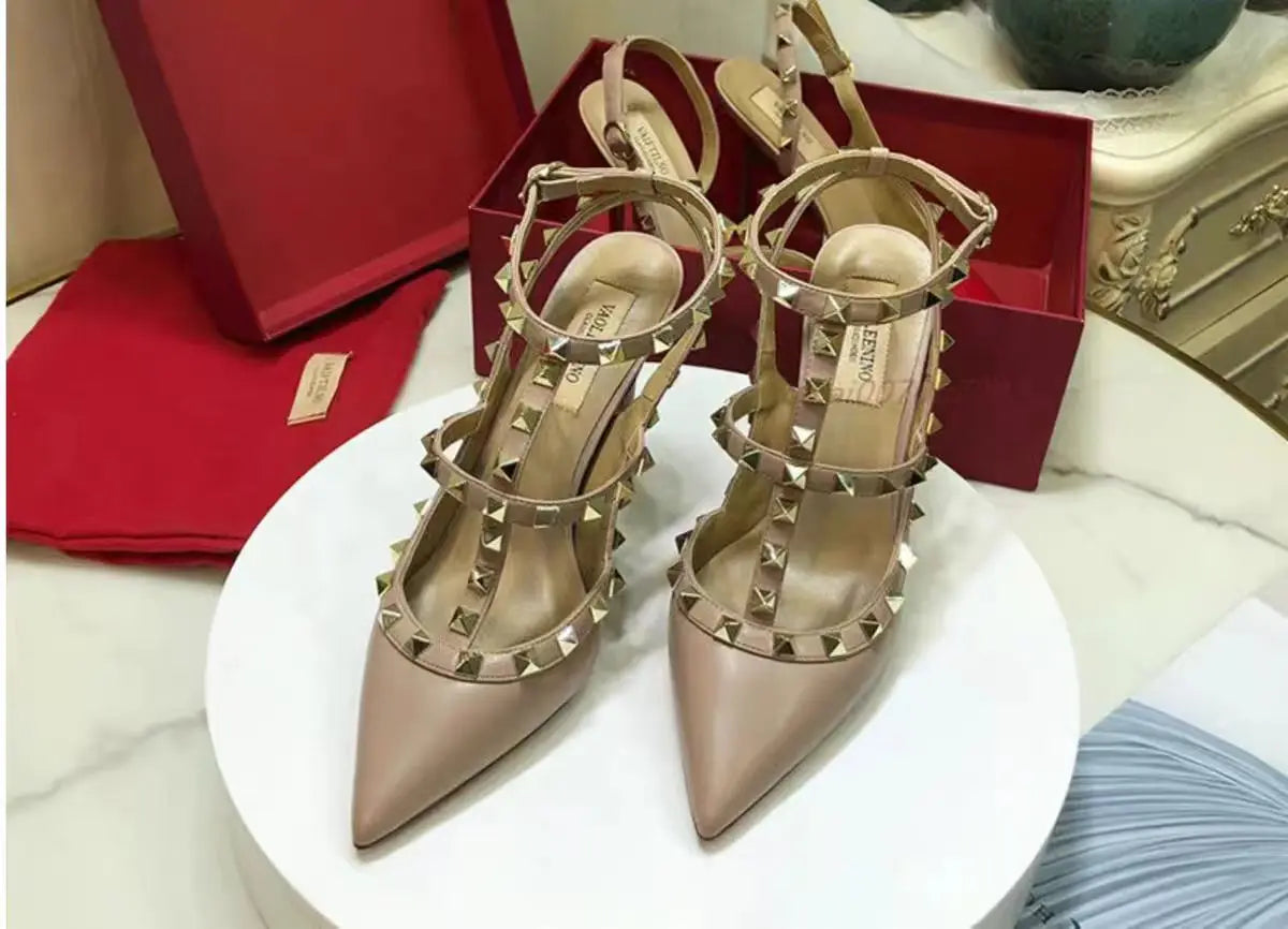 TAMBREET Shoes Woman 2024 trend Women's Gladiator Sandals Summer Rivet High Heels Pointed Toe Luxury Elegant Designer Party Ladies Shoes