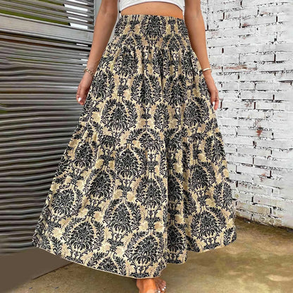 TAMBREET Skirts For Women Summer Bohemian Lace Up Floral Print Flowy Long Skirt Female Loose Boho Skirt Athletic Long Dress For Women