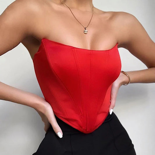 TAMBREET Sleeveless Off Shoulder Velvet Fashion Sexy Corset Crop Tops Vest Female Underwear Backless Bustier Top Solid