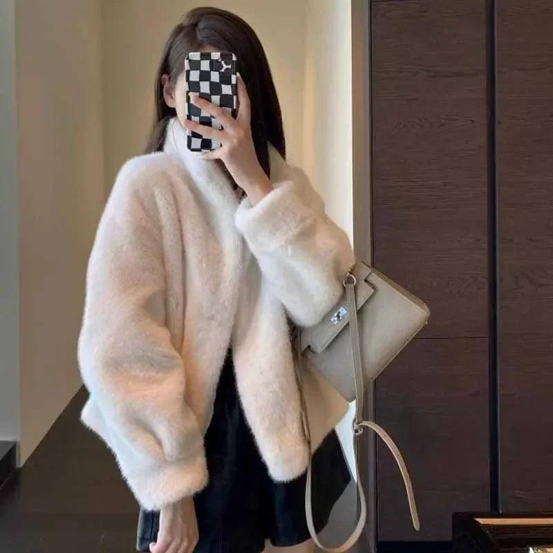 TAMBREET Smvp Autumn Winter Warm Faux Fur Coats Women Korean Fashion Streetwear Short Plush Jacket Ladies Elegant Chic Thick Fur Outwear