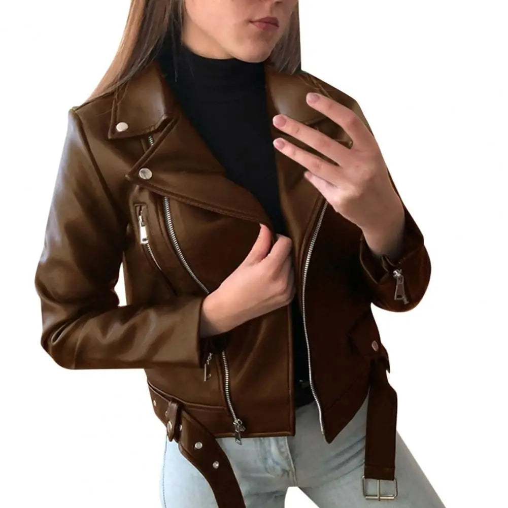 TAMBREET Solid Color Lady Faux Leather Jacket Autumn Winter biker Jacket Women Waterproof Leather Coat veste femme кожаная куртка женская