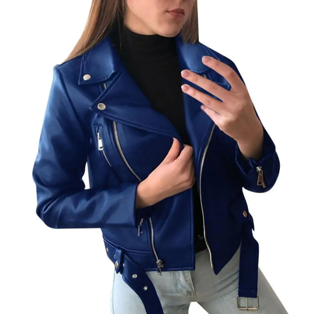 TAMBREET Solid Color Lady Faux Leather Jacket Autumn Winter biker Jacket Women Waterproof Leather Coat veste femme кожаная куртка женская