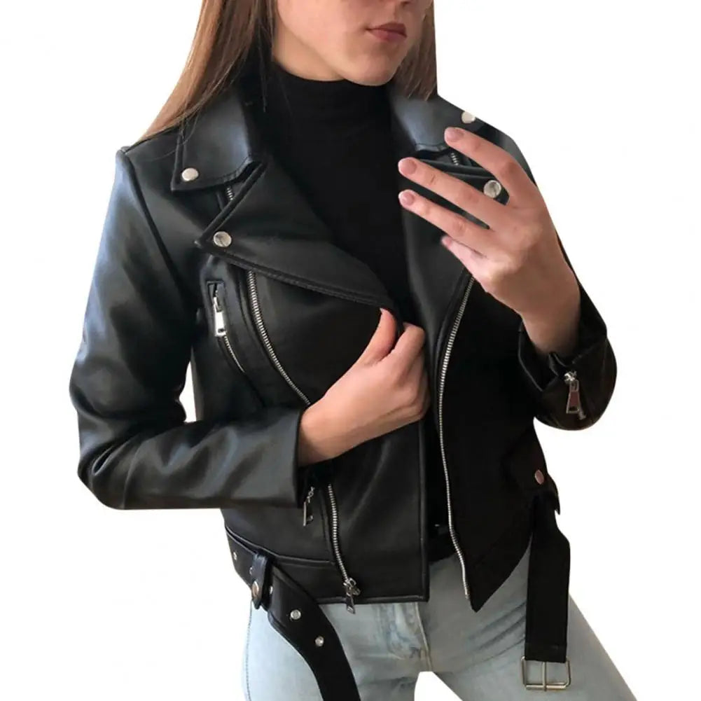 TAMBREET Solid Color Lady Faux Leather Jacket Autumn Winter biker Jacket Women Waterproof Leather Coat veste femme кожаная куртка женская