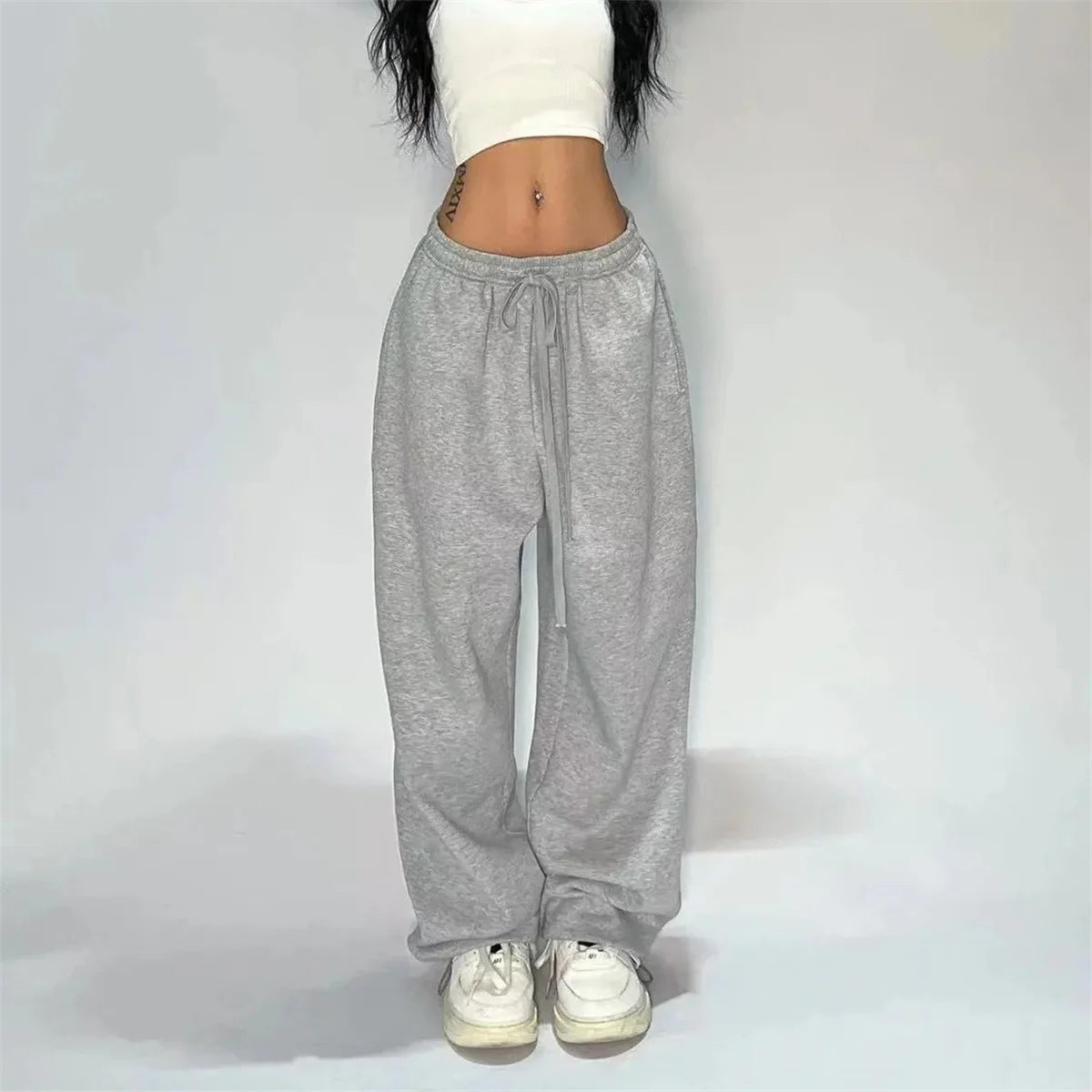 TAMBREET Solid Loose Sweatpants Women Wide Leg Y2K American Retro Pant Female Joggers Baggy Pants Hip Hop Oversized Trousers Streetwear