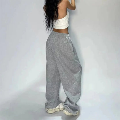 TAMBREET Solid Loose Sweatpants Women Wide Leg Y2K American Retro Pant Female Joggers Baggy Pants Hip Hop Oversized Trousers Streetwear