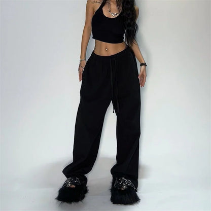 TAMBREET Solid Loose Sweatpants Women Wide Leg Y2K American Retro Pant Female Joggers Baggy Pants Hip Hop Oversized Trousers Streetwear