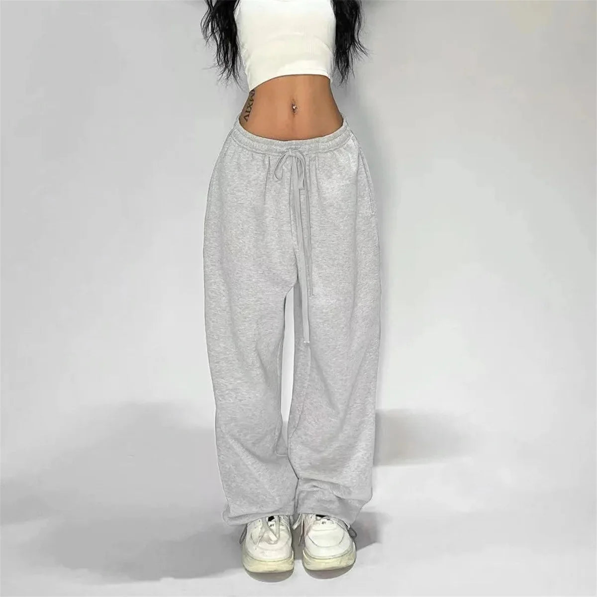 TAMBREET Solid Loose Sweatpants Women Wide Leg Y2K American Retro Pant Female Joggers Baggy Pants Hip Hop Oversized Trousers Streetwear