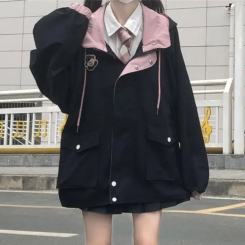 TAMBREET Spring Autumn 2024 New Loose-Fit Workwear Jacket For Girls High School Students Japanese Style Soft Cute Top