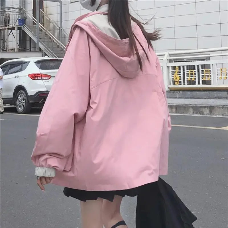 TAMBREET Spring Autumn 2024 New Loose-Fit Workwear Jacket For Girls High School Students Japanese Style Soft Cute Top