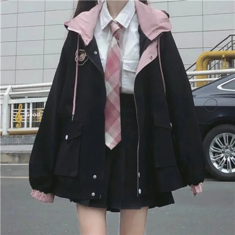 TAMBREET Spring Autumn 2024 New Loose-Fit Workwear Jacket For Girls High School Students Japanese Style Soft Cute Top