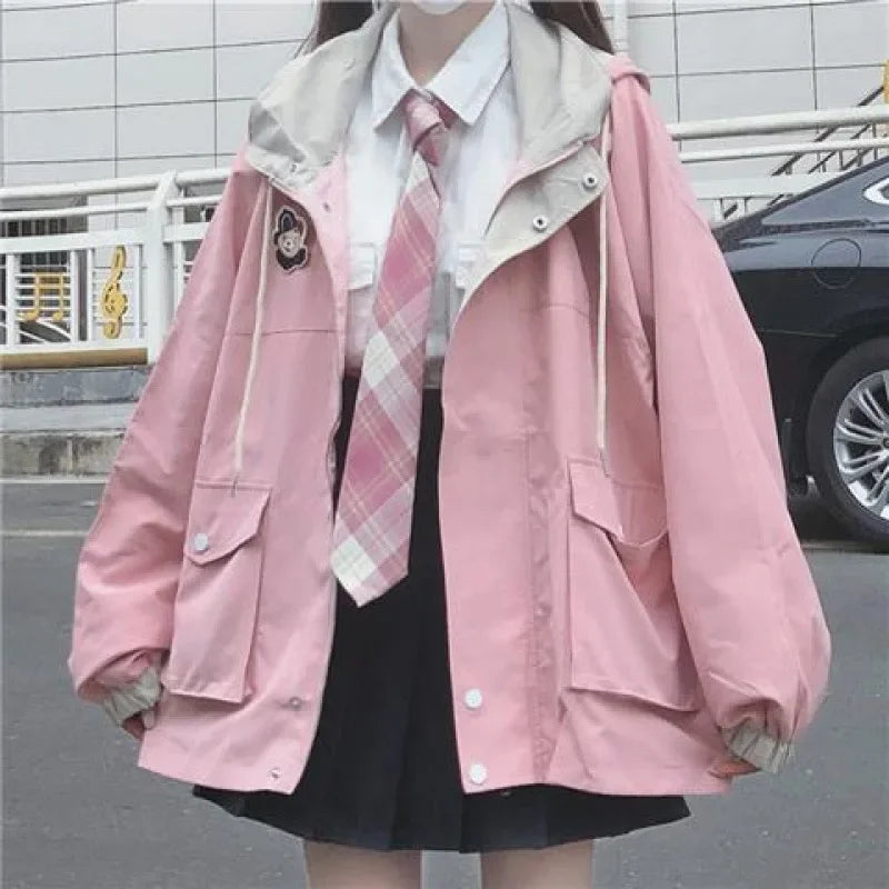 TAMBREET Spring Autumn 2024 New Loose-Fit Workwear Jacket For Girls High School Students Japanese Style Soft Cute Top