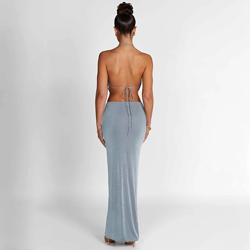 TAMBREET Spring Summer 2024 Women Sexy Club Party Outfits Sleeveless Backless Crop Top Camis +Maxi Bodycon Skirt Two Piece Matching Sets