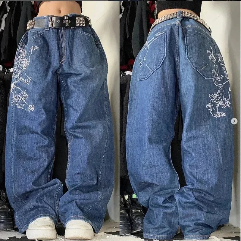 TAMBREET Streetwear American New Washed Light Blue Baggy Jeans Men And Women Y2K High Street Fashion Retro Punk High Waist Wide Trousers