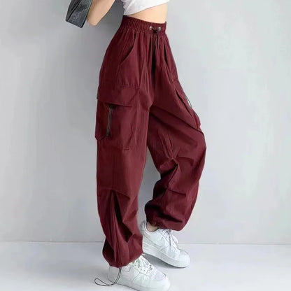 TAMBREET Summer Black Pants Women Streetwear Oversize Pockets Cargo Trousers Harajuku Wide Leg Baggy Sweatpants Women